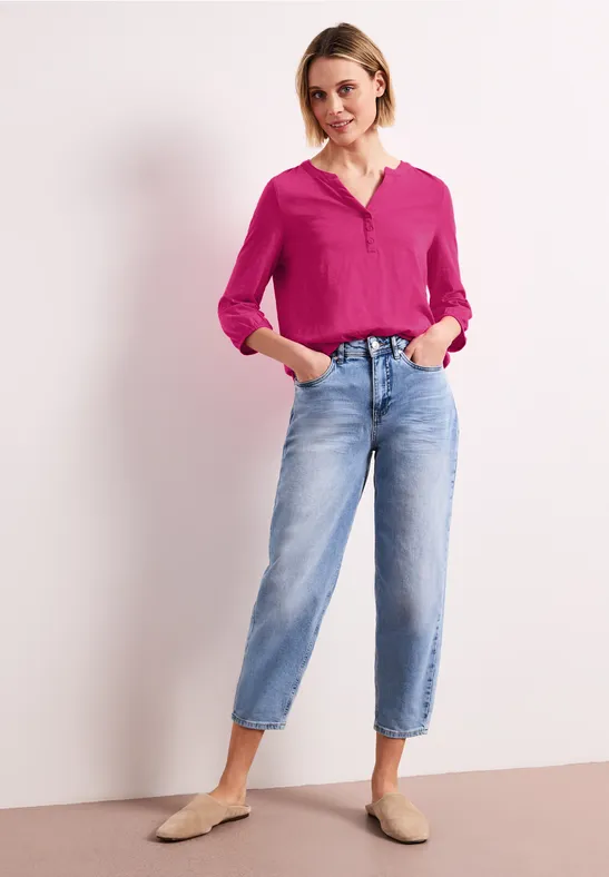 Street One Frauen 3/4-Arm Shirt mit Split Neck und Knöpfen in Pink, Gr: 44