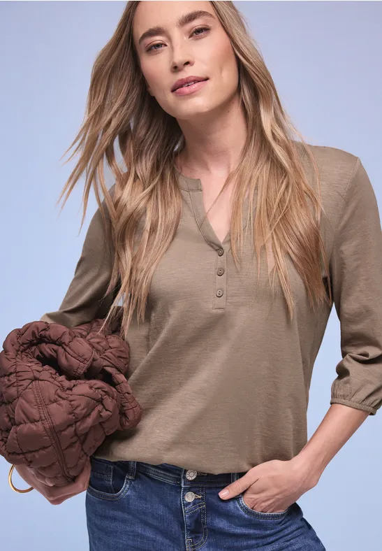 Arm Shirt mit Split Neck und Knöpfen female Braun