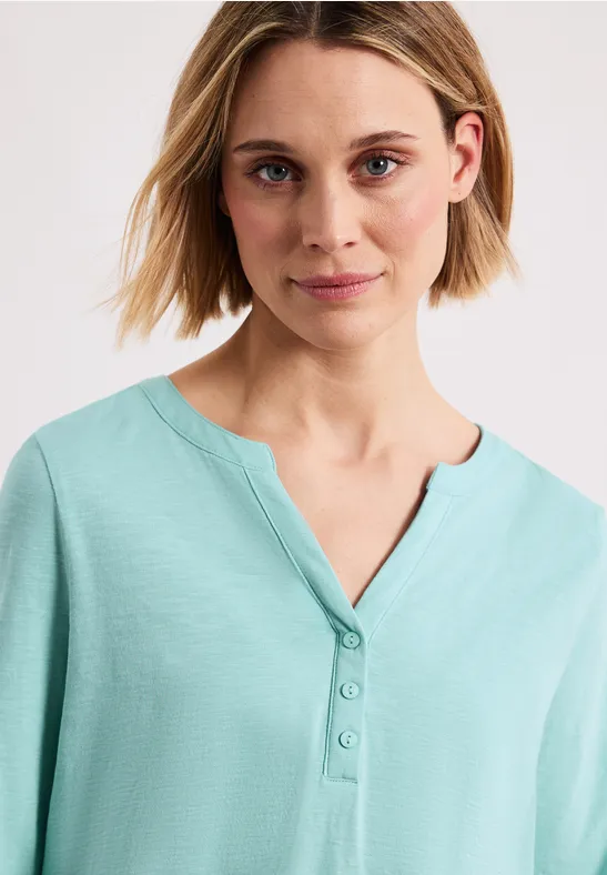 Street One Frauen 3/4-Arm Shirt mit Split Neck und Knöpfen in Grün, Gr: 34