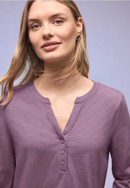 Street One Frauen 3/4-Arm Shirt mit Split Neck und Knöpfen in Lila, Gr: 34