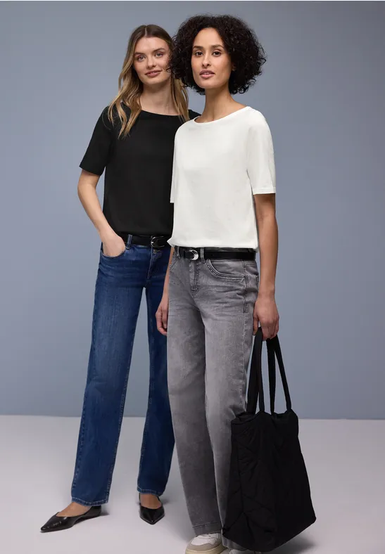 Street One Frauen Basic Shirt im 2er-Pack in Multicolour|Weiß|Schwarz, Gr: 34