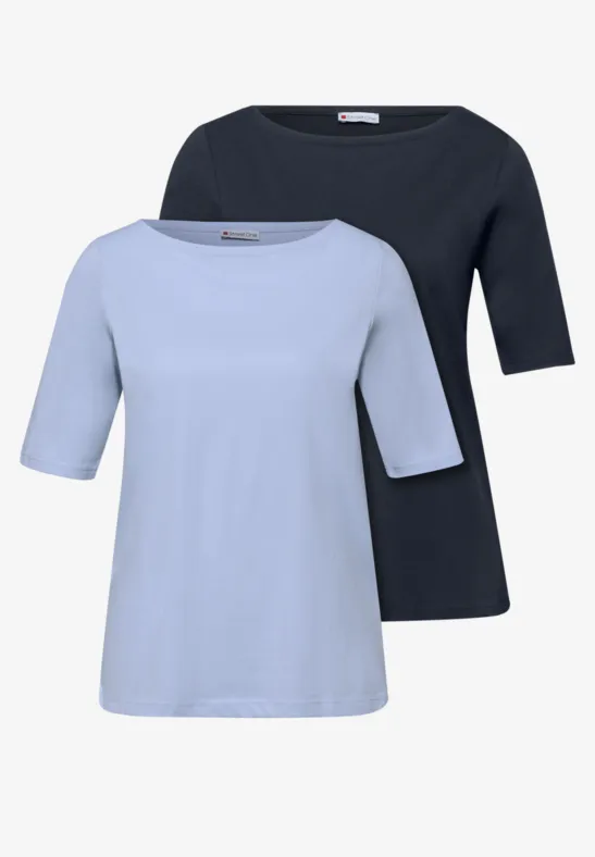 Street One Frauen Basic Shirt im 2er-Pack in Multicolour|Blau, Gr: 46
