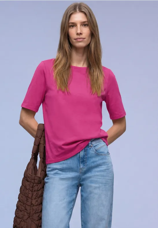 Thumbnail - Street One Frauen Basic T-Shirt mit U-Boot-Ausschnitt in Pink, Gr: 34