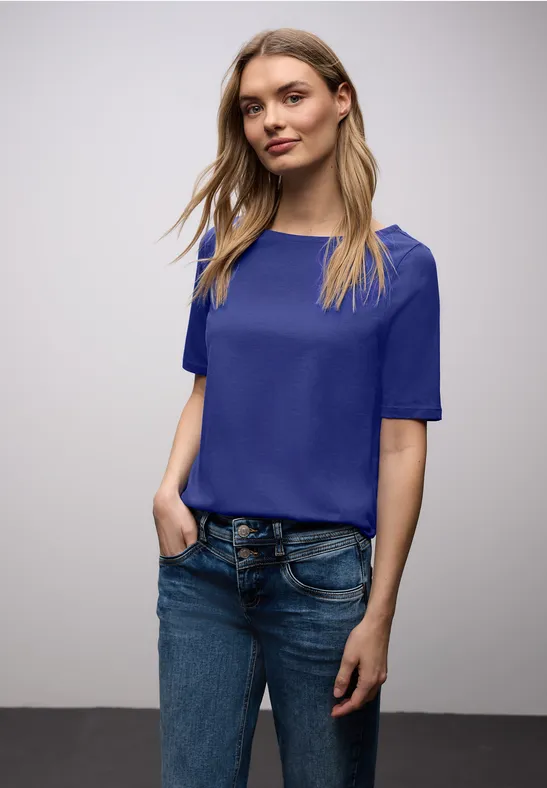 Thumbnail - Street One Frauen Basic T-Shirt in Blau, Gr: 42