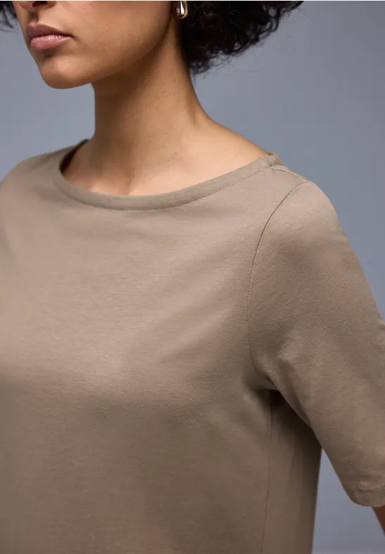 Thumbnail - Street One Frauen Basic T-Shirt mit U-Boot-Ausschnitt in Braun, Gr: 34