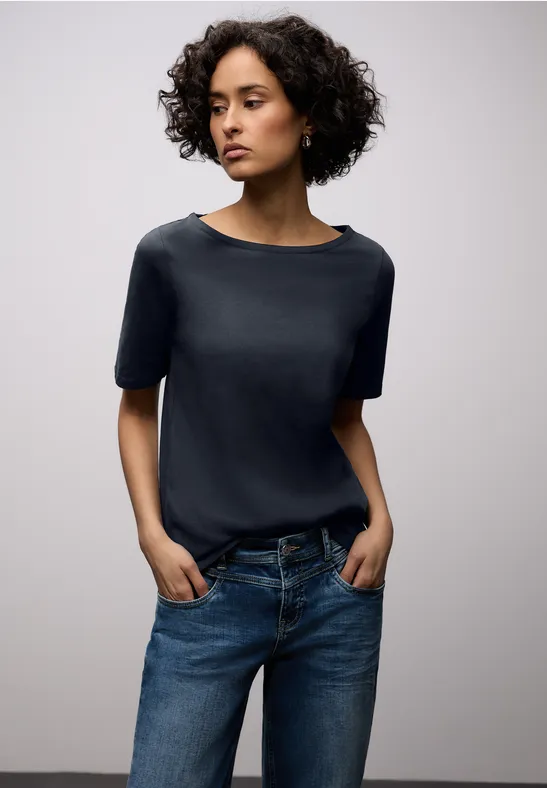 Thumbnail - Street One Frauen Basic T-Shirt in Blau, Gr: 34