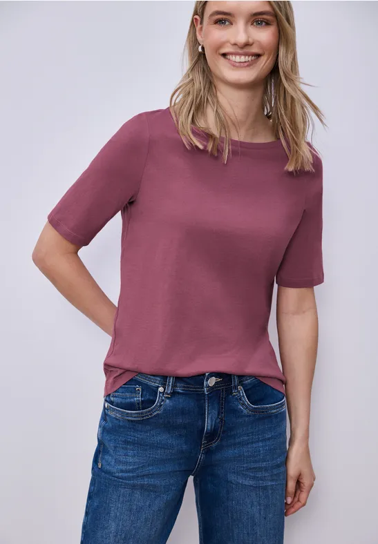 Thumbnail - Street One Frauen Basic T-Shirt mit U-Boot-Ausschnitt in Rosa, Gr: 40