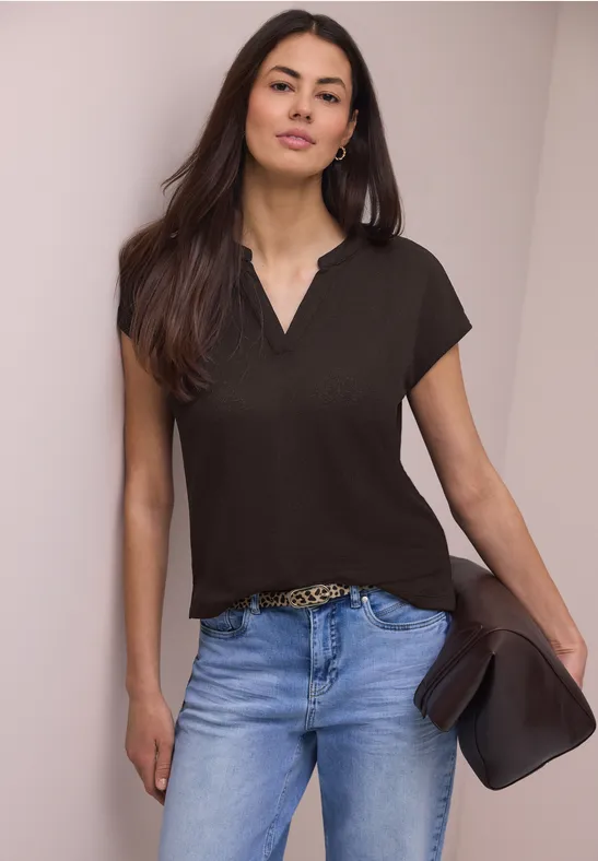 Thumbnail - Street One Shirt mit Split Neck im Strick-Look