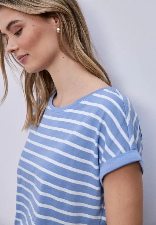 Dropped Shoulder T-Shirt mit Streifen female Blau