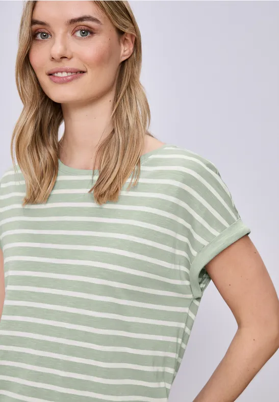 Street One Frauen Dropped Shoulder T-Shirt mit Streifen in Grün, Gr: 36