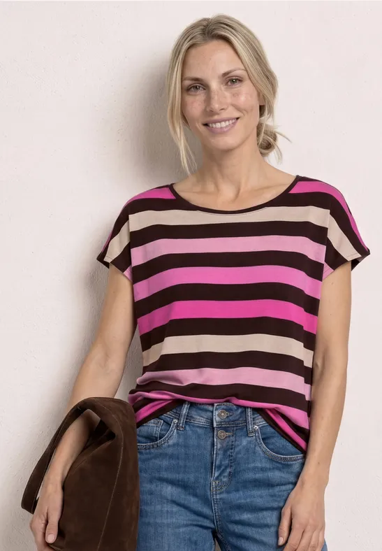 Street One Frauen T-Shirt mit Rundhals und Elastiksaum in Braun, Gr: 34
