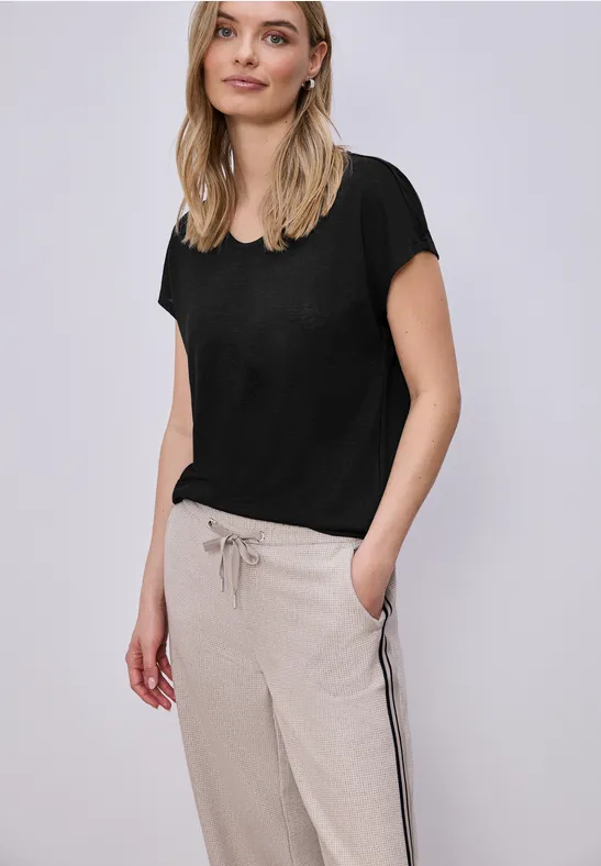 Street One Frauen Dropped Shoulder Shirt im Leinen-Look in Schwarz, Gr: 34