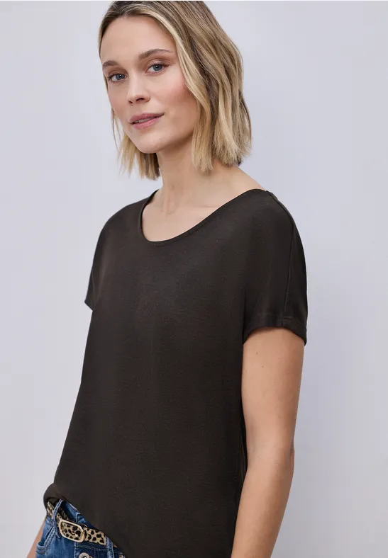 Street One Frauen Dropped Shoulder Shirt im Leinen-Look in Braun, Gr: 34