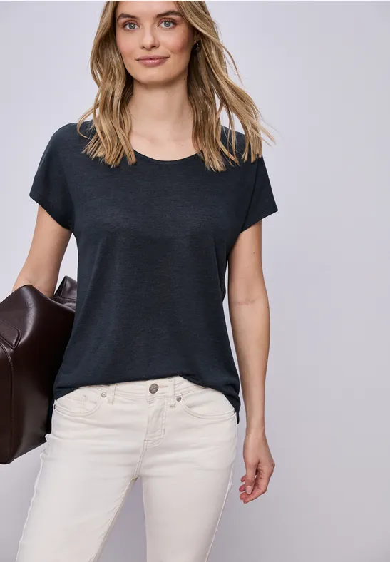 Street One Frauen Dropped Shoulder Shirt im Leinen-Look in Blau, Gr: 44