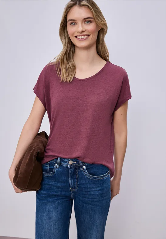 Street One Frauen Dropped Shoulder Shirt im Leinen-Look in Rosa, Gr: 38