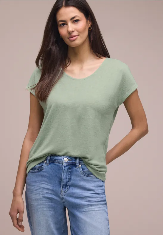 Street One Frauen Dropped Shoulder Shirt im Leinen-Look in Grün, Gr: 46