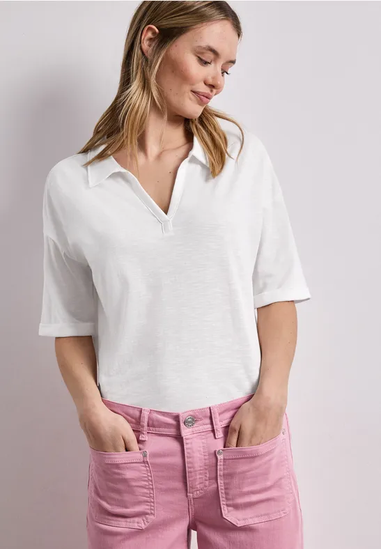 Street One Frauen Kurzarm Poloshirt aus Jersey in Weiß, Gr: 34