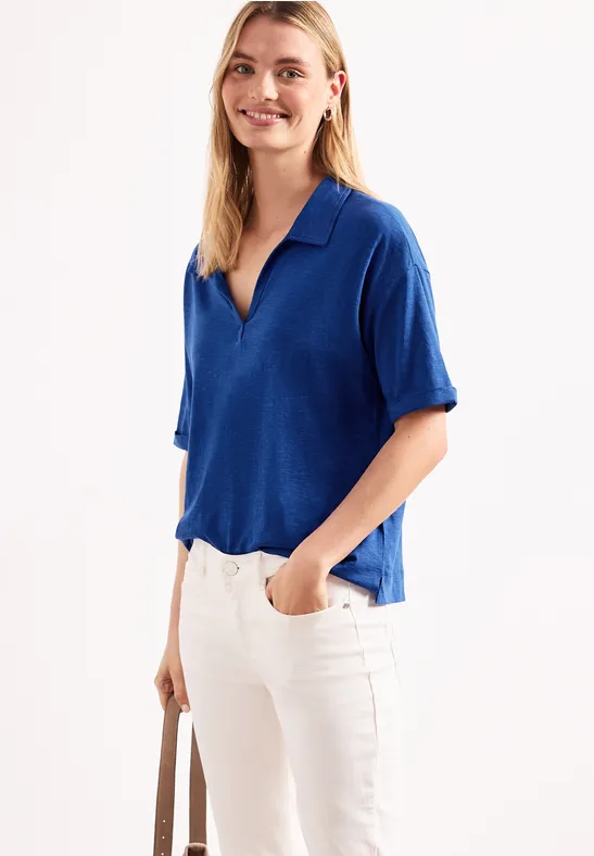 Kurzarm Poloshirt aus Jersey female Blau