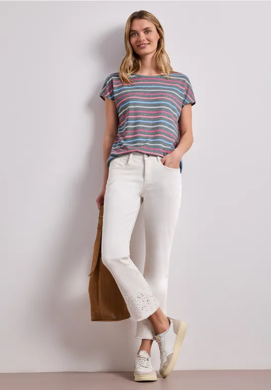 Street One Frauen Kurzarm Shirt mit Rundhals und Streifen in Grün, Gr: 42