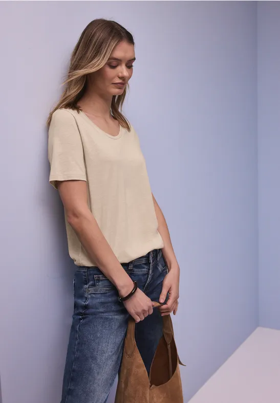 Thumbnail - Street One Frauen Basic T-Shirt in Beige, Gr: 44