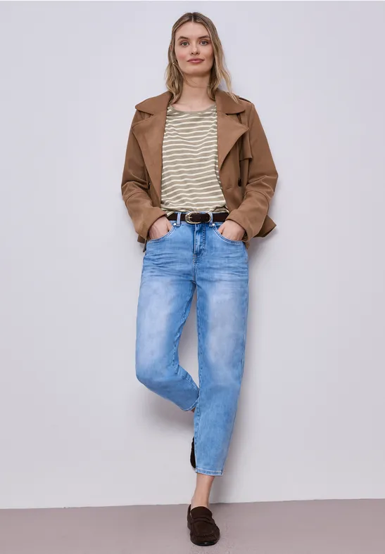 Street One Frauen T-Shirt mit gerundetem V-Ausschnitt in Beige, Gr: 34