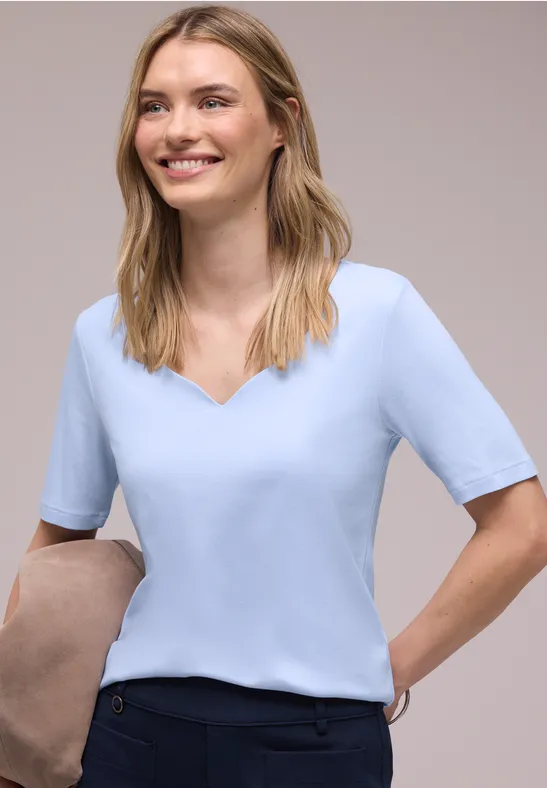 Thumbnail - Street One Frauen Basic T-Shirt in Blau, Gr: 42