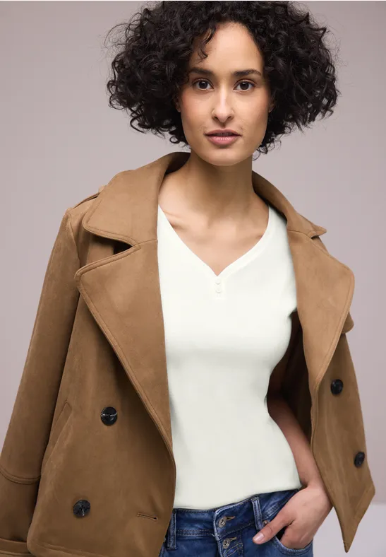 Street One Frauen Shirt mit gerundetem V-Ausschnitt in Weiß, Gr: 36