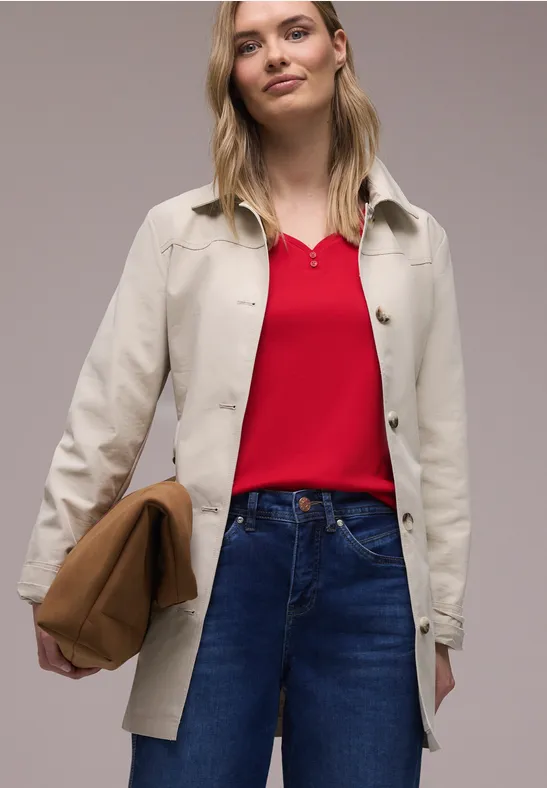 Street One Frauen Shirt mit gerundetem V-Ausschnitt in Rot, Gr: 34