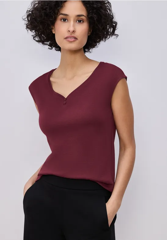 Street One Frauen Shirt mit gerundetem V-Ausschnitt in Rot, Gr: 36