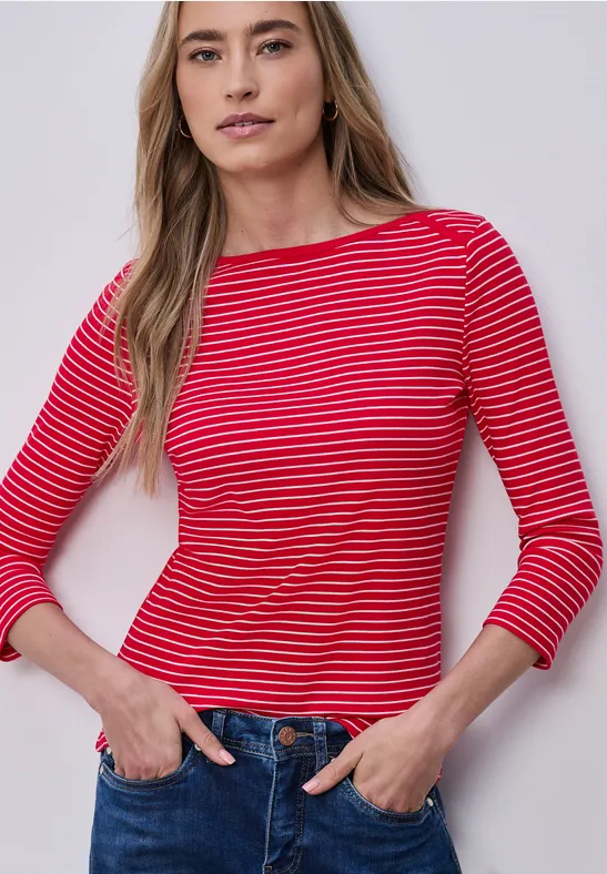 Street One Frauen 3/4-Arm Shirt mit U-Boot-Ausschnitt in Rot, Gr: 34