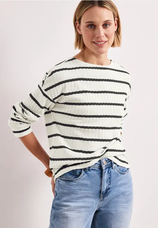 Street One Frauen Langarm Shirt im Strick-Look in Blau, Gr: 42