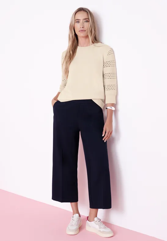 Street One Frauen Shirt mit Lochmuster-Ärmeln in Beige, Gr: 34