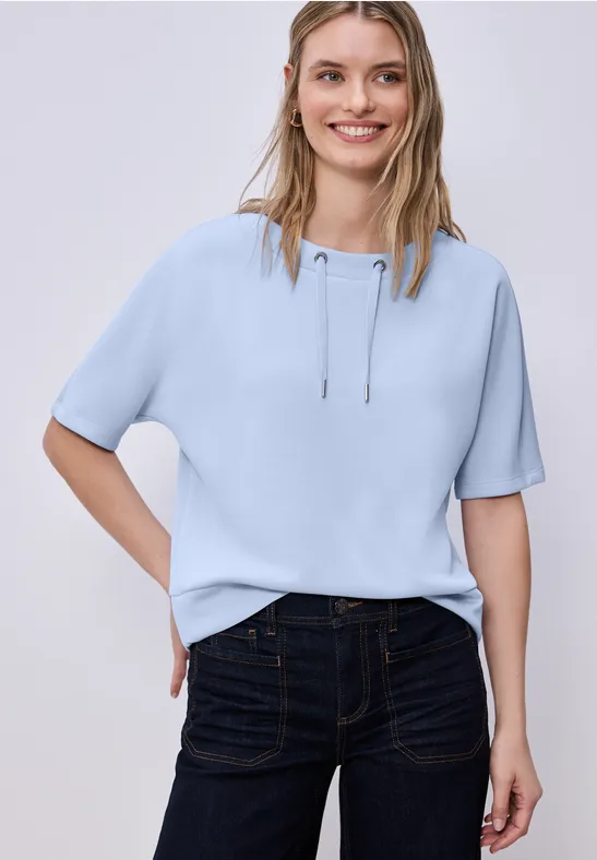 Street One Frauen Dropped Shoulder Shirt im Silk-Look in Blau, Gr: 46