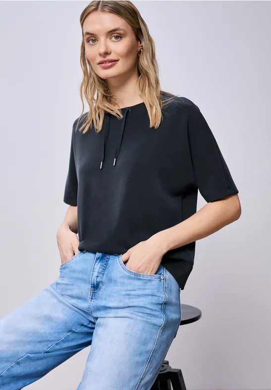 Street One Frauen Dropped Shoulder Shirt im Silk-Look in Blau, Gr: 34