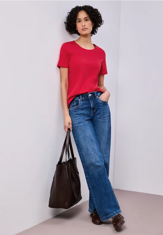 Thumbnail - Street One Frauen Basic T-Shirt aus reiner Baumwolle in Rot, Gr: 44