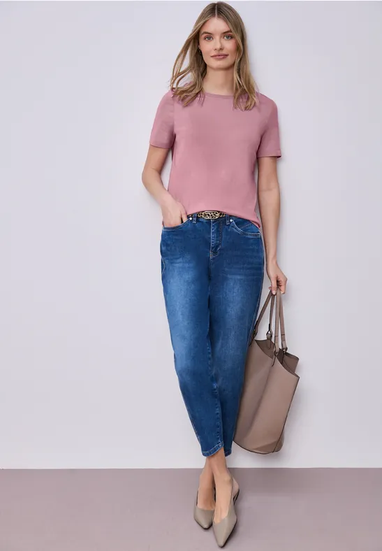 Street One Frauen Kurzarm Longshirt mit Rundhals in Rosa, Gr: 34