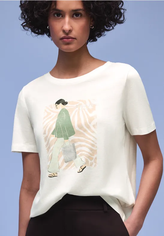 Thumbnail - Street One Frauen T-Shirt mit Partprint in Weiß, Gr: 42