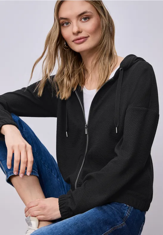 Street One Frauen Langarm Jacke mit Kapuze und Zipper in Schwarz, Gr: 38