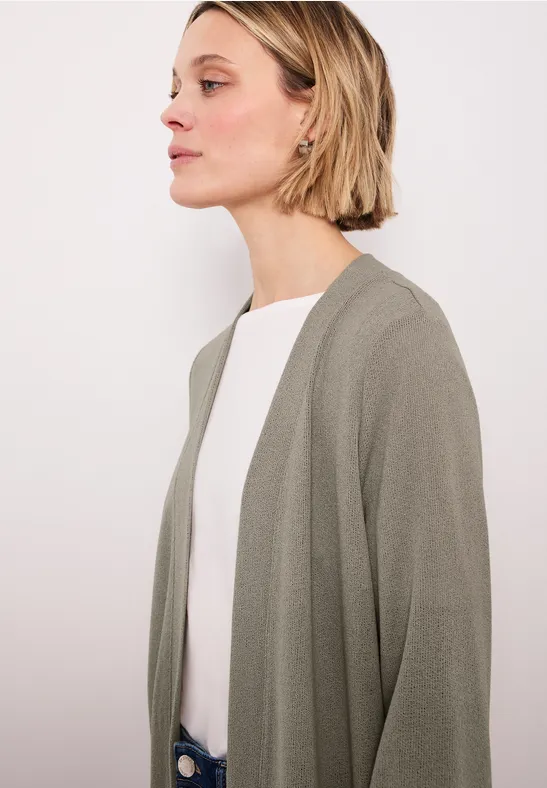 Street One Frauen Langarm Jacke im verlängerten Schnitt in Beige, Gr: 34