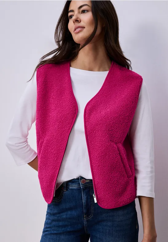 Street One Frauen Weste mit V-Neck aus Teddy-Material in Pink, Gr: 38