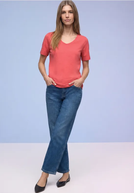 Street One Frauen Basic T-Shirt aus Jersey in Pink, Gr: 36