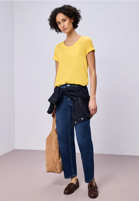 Thumbnail - Street One Frauen Basic T-Shirt in Gelb, Gr: 42