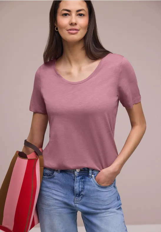 Thumbnail - Street One Frauen Basic T-Shirt mit V-Neck in Rosa, Gr: 34