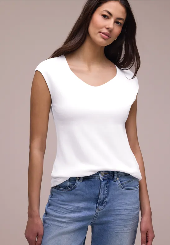 Street One Frauen Ärmelloses Shirt mit Diamantausschnitt in Weiß, Gr: 42