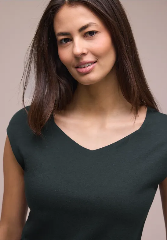 Thumbnail - Street One Ärmelloses Shirt mit Diamantausschnitt