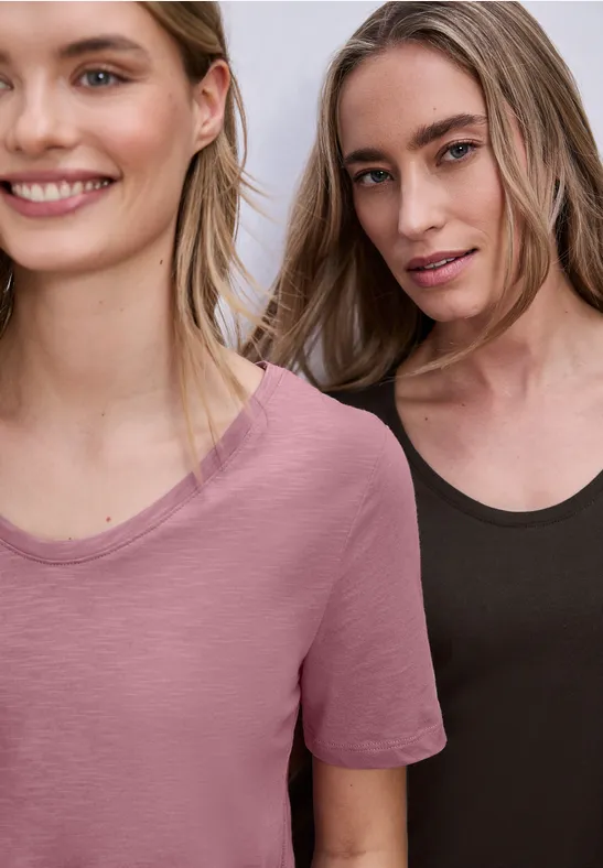 Thumbnail - Street One Frauen Basic T-Shirt mit Kurzarm im 2er-Pack in Multicolour, Gr: 36