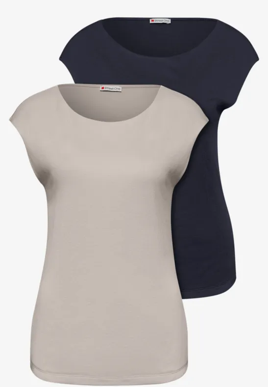 Thumbnail - Street One Frauen Basic Shirt mit Boatneck im 2er-Pack in Multicolour, Gr: 34