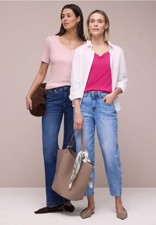 Street One Frauen T-Shirts mit Herzausschnitt im 2er-Pack in Rosa|Pink, Gr: 46