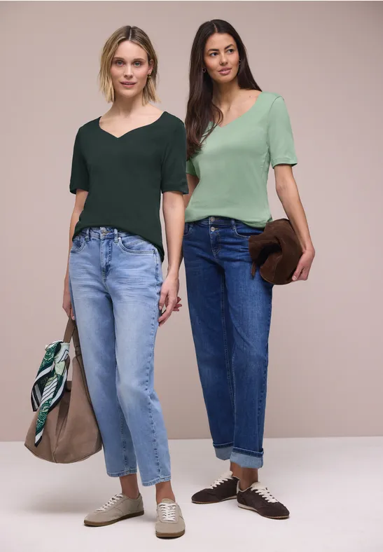 Street One Frauen T-Shirts mit Herzausschnitt im 2er-Pack in Multicolour|Grün, Gr: 42