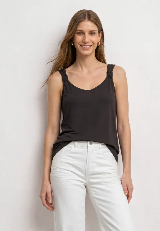 Top mit V-Neck und Knotendetail female Braun